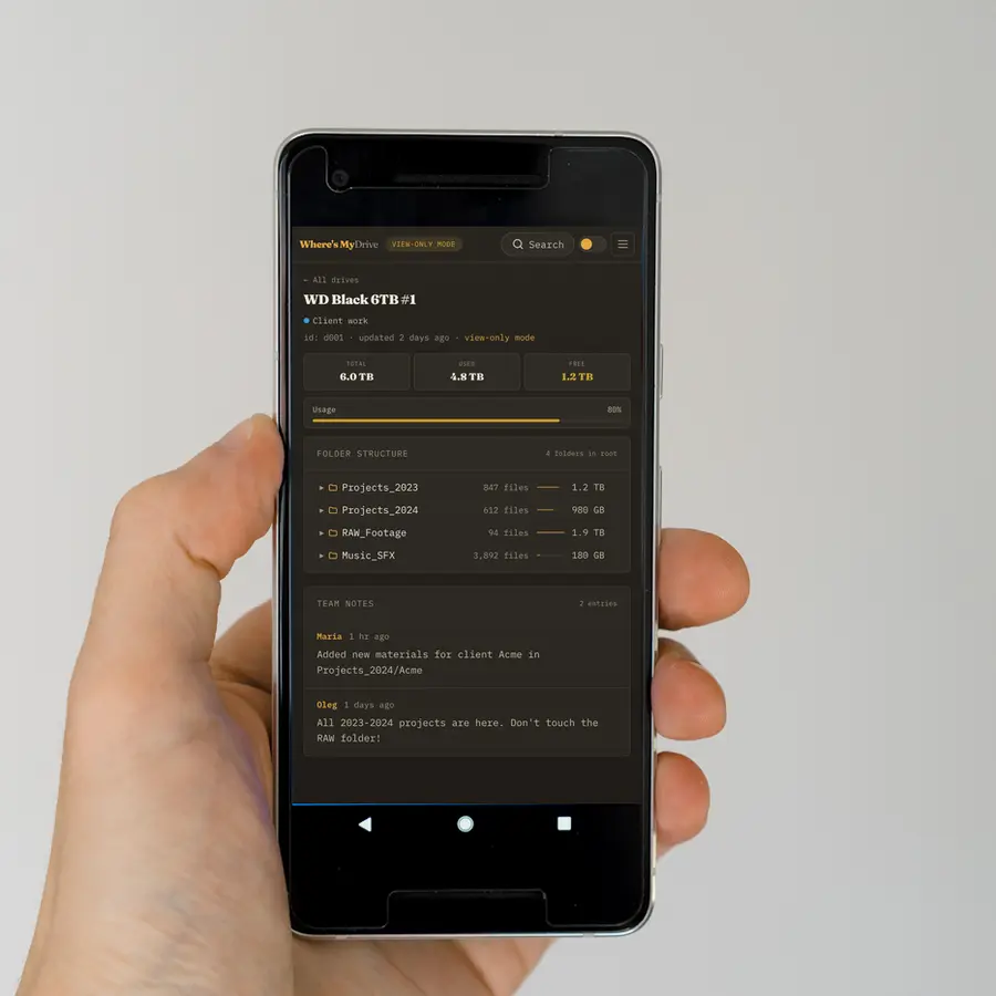 Drive catalog opened on a phone